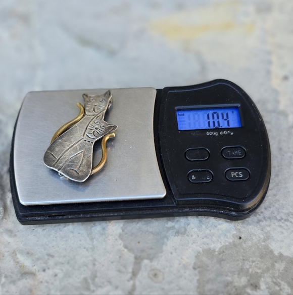 Vintage TAXCO mom cat and kitten pair solid 925 sterling silver and brass brooch - Picture 14 of 17